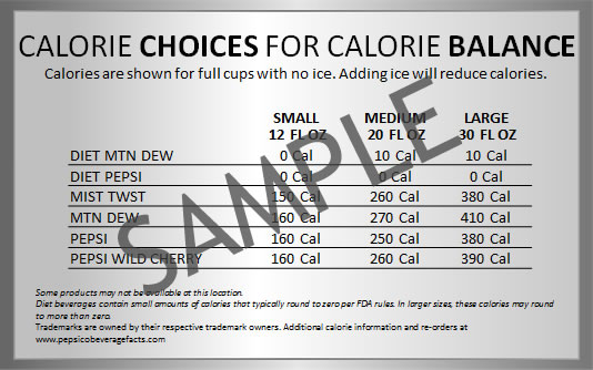 Fountain Calorie Placard Sample